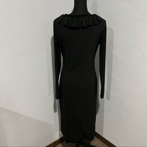 𝅺VINTAGE Ralph Lauren Women’s  Ruffled Long Sleeves Wear to Work Dress Black M   - Picture 3 of 5